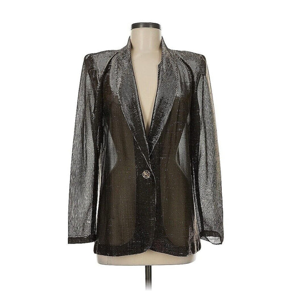 VTG Jordan Ari Women's Sheer Metallic Black Gold Blazer Jacket Size 8