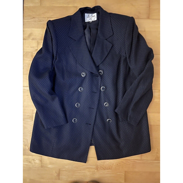 VTG le Suit Double Breasted Navy Blue Polka Dot Blazer Jacket 14