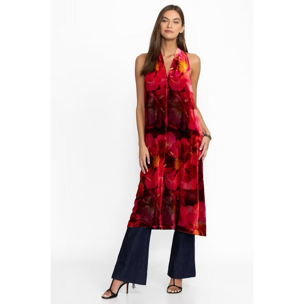 Johnny Was Women’s Red Crisscross Velvet Midi Dress – Size XL