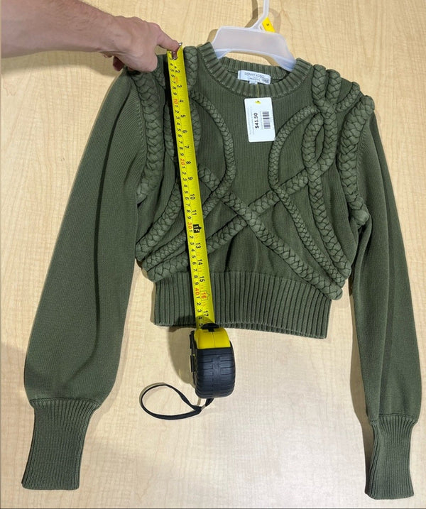 Ronny Kobo Women’s Collection Yeva Braided Cropped Sweater – Green, Size XS
