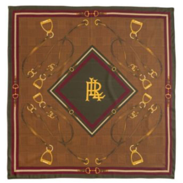 Lauren Ralph Lauren Brown Green Equestrian Horsebit Belt Silk Scarf 34”