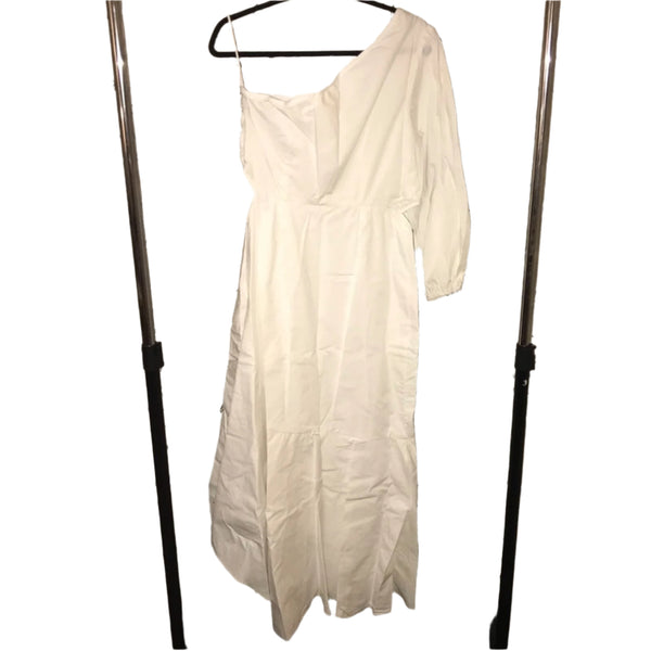 Anthropologie Women's White Poplin One-Shoulder Midi Dress – Guapa, Size 16P