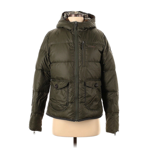 LL Bean Army Green Duck Down Hood Lined Puffer 600 S