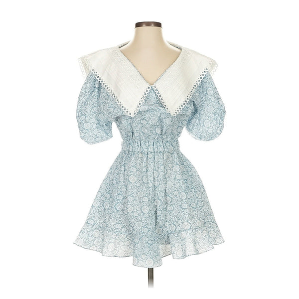 Maison Webster Women's Paris Blue & White Peter Pan Collar Preppy Romper Mini – Size Small