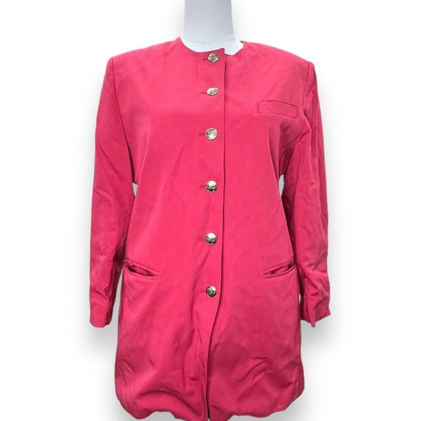 St Michael Womens Blazer barbie Pink Raspberry Gold Floral Buttons classic 12