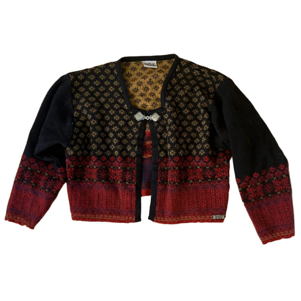 ODA of Norway Women's Red Tan Wool Cardigan Sweater – Design Gerd Vikingstad – Size Medium
