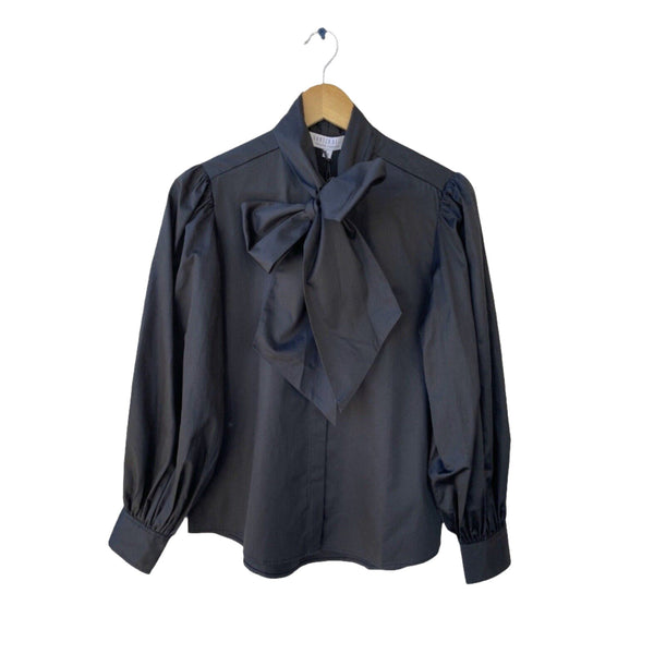 Hunter Bell Women's Farris Blouse Button Down with Tie Neck - Black, Size Small