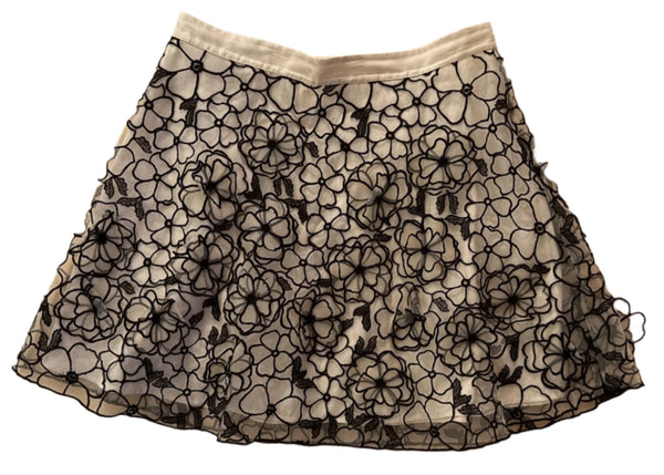 Club Monaco Women's Lace Floral Blush Black Layered Mini Skirt, Size 8