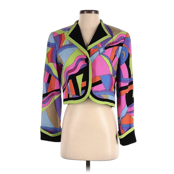 VTG Constance Saunders Retro Funky Silk Cropped Jacket Colorful Neon 4