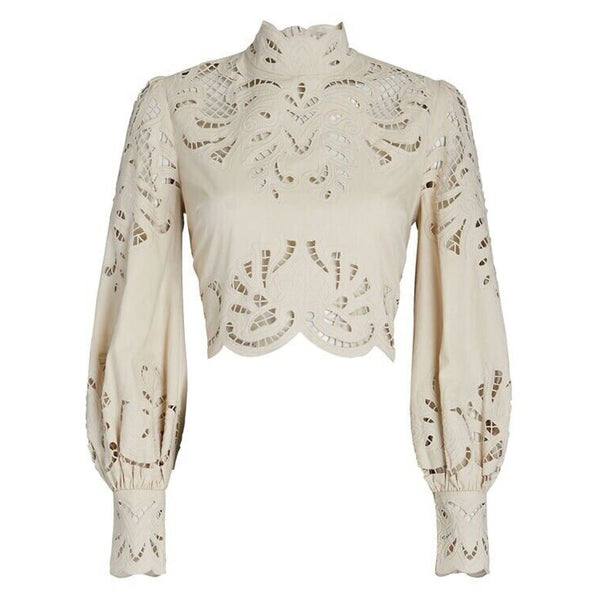 INTERMIX Women's Jasmine Organic Cotton Detailed Lace Zip-Up Back Blouse - Size 6