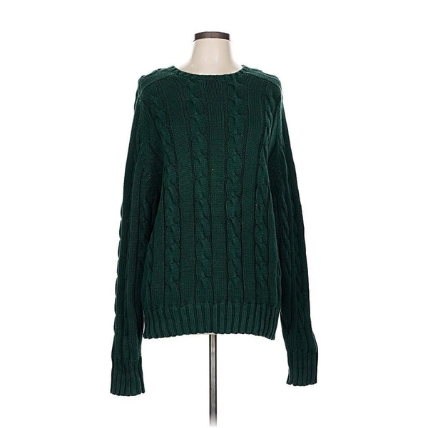 VTG Ralph Lauren Women’s Green Cableknit Cotton Chunky Sweater – Size Large