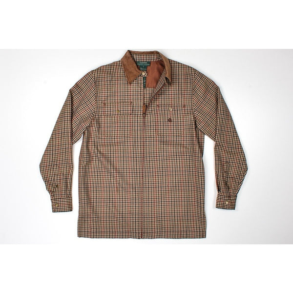 Lauren Ralph Lauren Shirt Shacket Worsted Wool Leather Collar Brown Western S