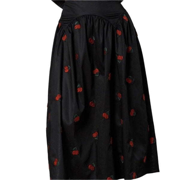 NWT Anthropologie Avec Les Filles Women's Cherry Sequin Full Midi Skirt Black Medium