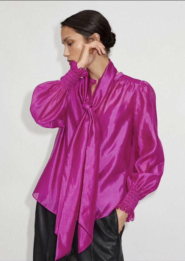 ME+EM Purple Pleated Silk Organza Necktie Blouse + Cami 100% Silk Organza 8