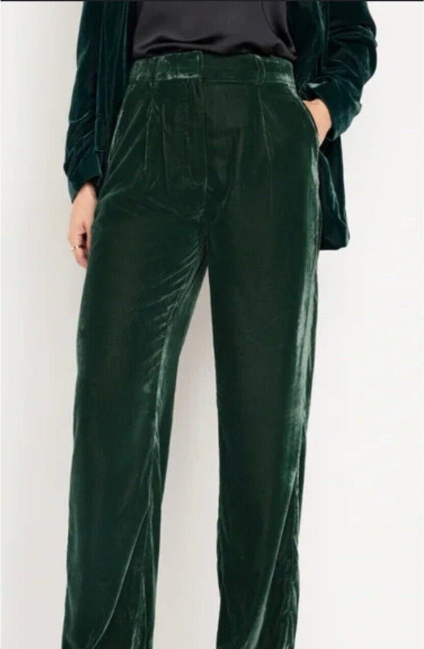 Collectors Club Women's Green Velvet Elastic Waist Cropped Pants Holiday UK 36 US 4