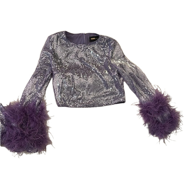NOVA LUXE Women's Purple Sequin & Feather Matching Set – XS/S