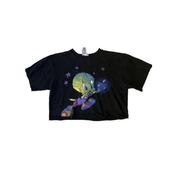 Vintage 90's Black Sun Sportswear Women's WB Tweety Bird Cropped Tweet T-Shirt USA XL