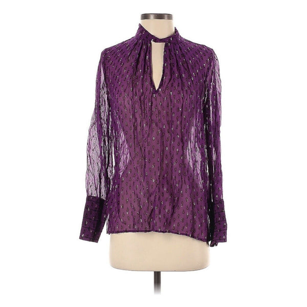 ba&sh Women's Purple Metallic Long Sleeve Keyhole Cabri Blouse – XS