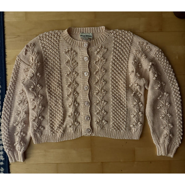 DEIDRE MCGUIRE Pink Bubble Embroidery Crewneck Knit Cardigan Cotton M