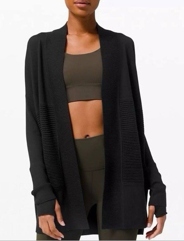 Lululemon Women’s Black Open-Front Long Knit Sweater – Size 8