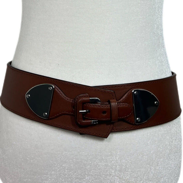 VTG LAUREN RALPH LAUREN Genuine Leather Cognac Silver Lock Buckle Belt S 32”