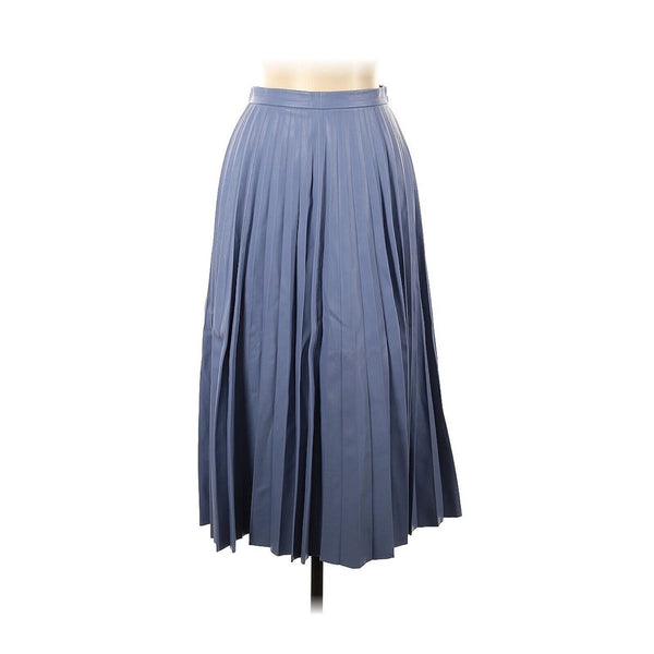 8 By Yoox Blue Grey Pleated Lambskin Leather Midi Skirt IT 42 US 10