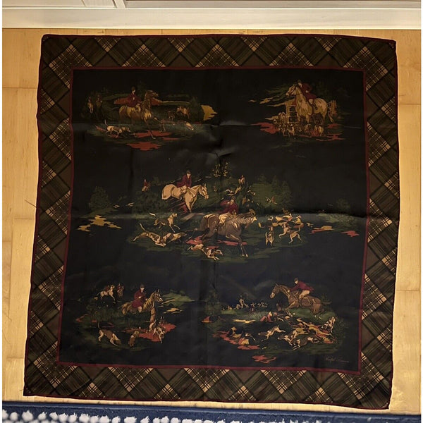 VTG ralph lauren polo Equestrian Fox Hunting Dogs Horses Western silk scarf