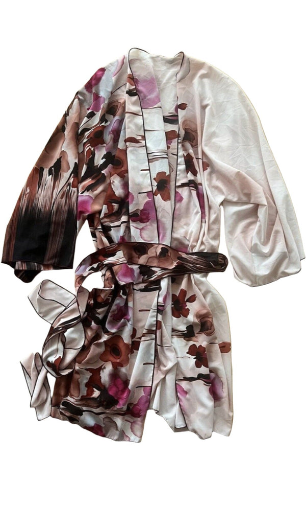 ByVinnik Pink Floral Print Robe Duster Shawl Cape M/L