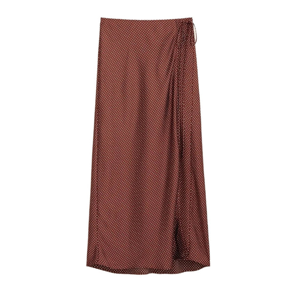 J crew silky brown cream polka dot wrap midi skirt medium