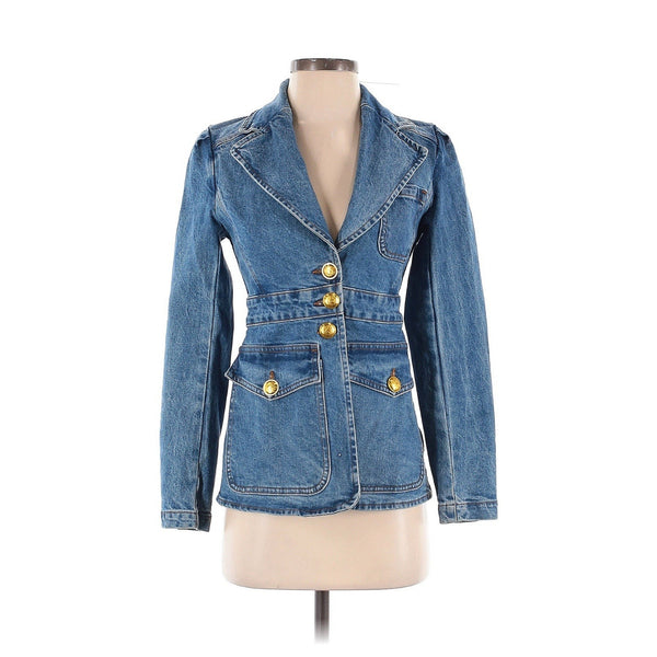 NWT A.L.C. Women’s Amelia Military Jacket – Medium Wash Blue, Gold Buttons, Size 2