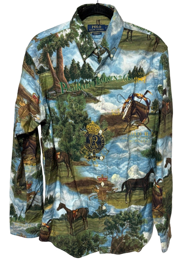 VTG RARE Polo Ralph Lauren Men’s Equestrian Horse Button-Down Shirt – Medium