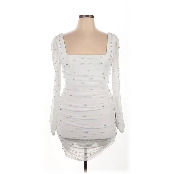 Lulus Women’s Luxurious White Pearl Long Sleeve Mini Dress – Size XL