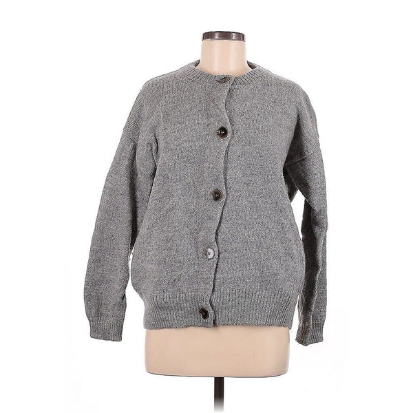 navygrey cardigan Gray Crewneck Buttons 100% british wool M