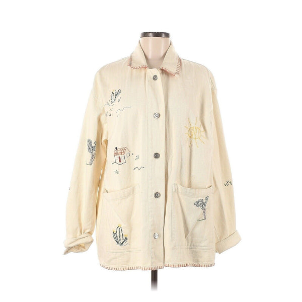 zara embroidered cotton doodle overshirt jacket cream M /L