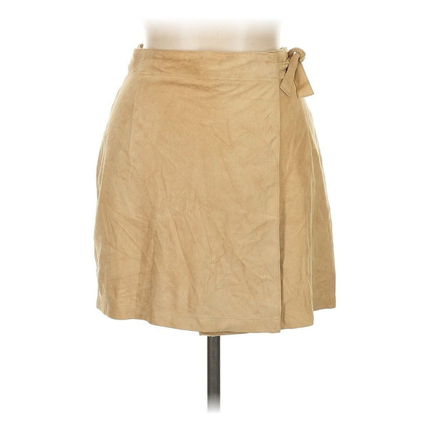 VTG moda Mario Tan Beige Genuine Suede Leather Mini Wrap Skirt 42 US 10