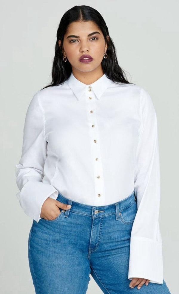 Meme Chose Women's White Tuxedo Button Down Shirt – Cotton – Small (1)