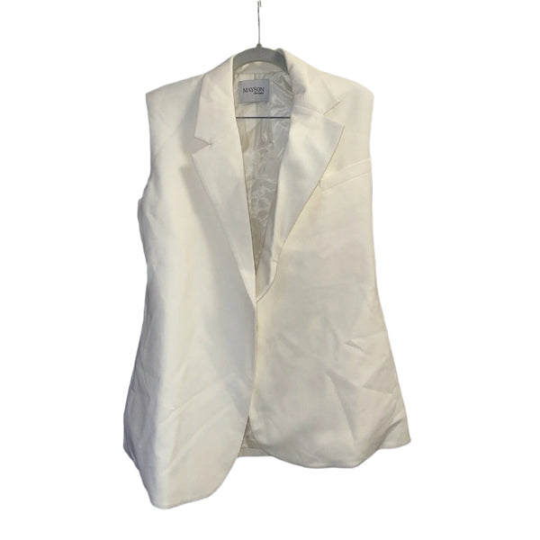 NWT Mayson Women's The Label Chic Sleeveless White Wrap Long Vest Blazer in Ivory, Size 4