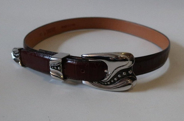 DE SANCHEZ Women's Brown Leather Western Belt with Silver Buckle, Size Small (30)