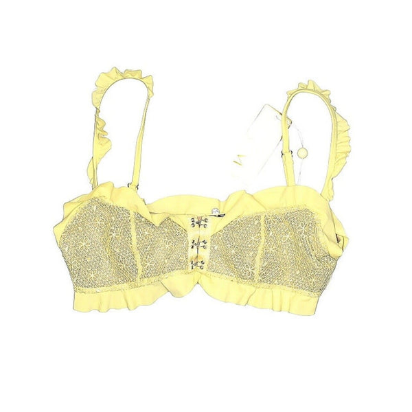 NWT Love Lemons Yellow Ruffle Swimsuit Bikini Top Large