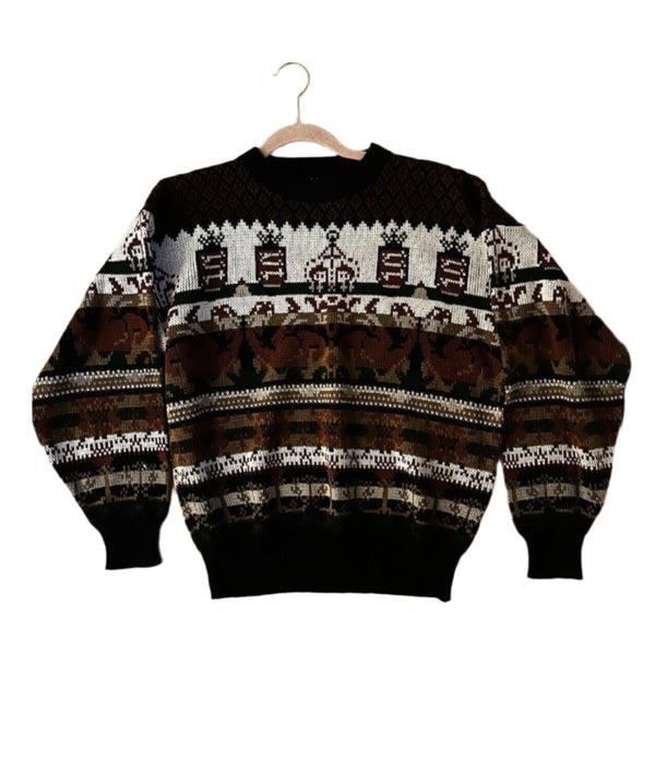 VTG Apparel Workshop Women's Funky Printed Sweater, Black, Size Large