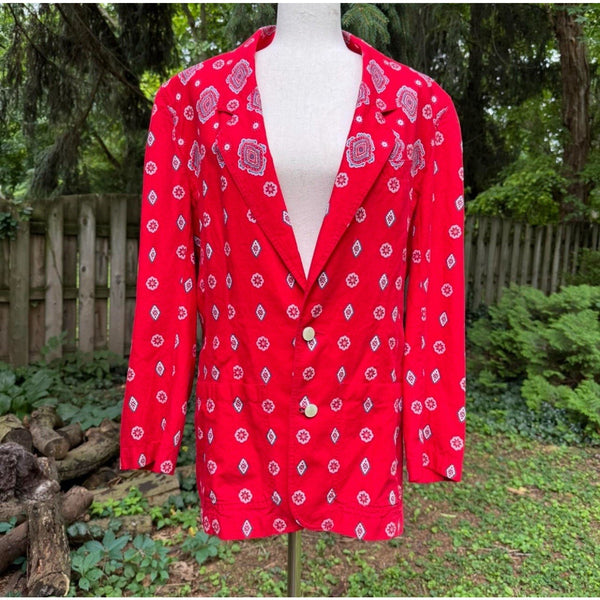 VTG Lizwear Women’s Red Bandana Print Western Blazer – Size 12 (M/L)