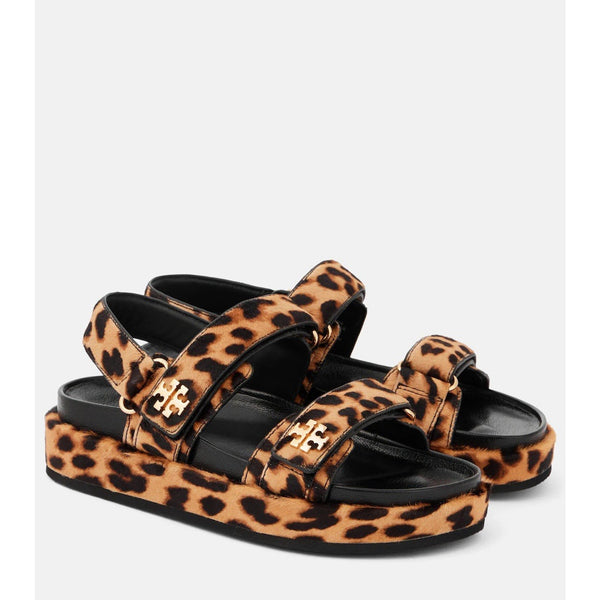 NEW Tory Burch Kira leopard sandals Calf hair Brown 9