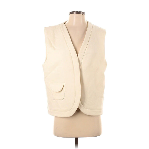 Jina Studio Women's Wool Silk Cream V-Neck Snap Vest Jacket, Handmade in France, Size Small