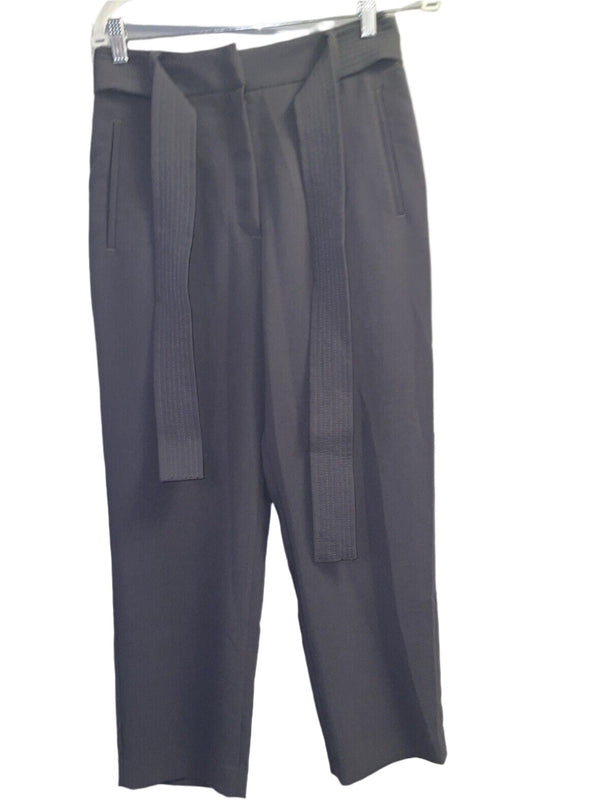 Wilfred Aritzia Women's High-Waisted Tie Front Pants, Gray Plaid Trouser with Belt - Size 6