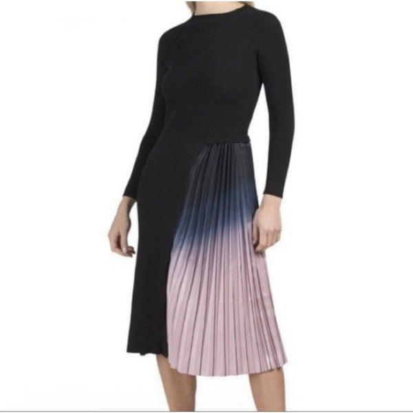 NWT CHICWISH Black Gradient Pleated Splicing Knit Midi Dress Size M