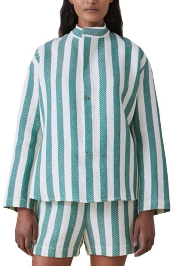 NWT Attersee Women's The Pop-Over Shirt – Green Stripe – Medium/Large