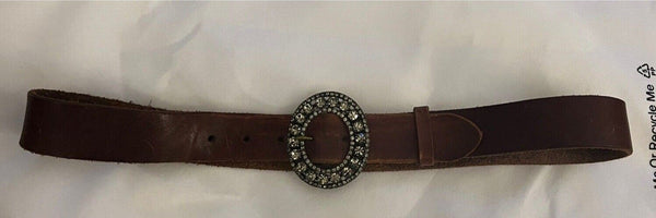 Ralph Lauren Rugby Women's Crystal Rhinestone Equestrian Leather Belt - Brown, Medium