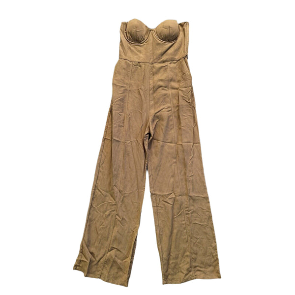 NWT Lovers & Friends Women's Tan Beige Steph Strapless Jumpsuit – Large (No Belt)