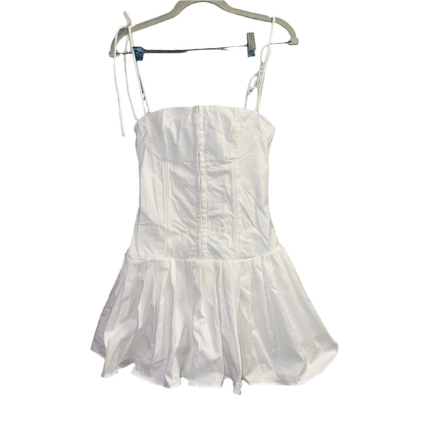 Edikted Women's Perri White Pleated Corset Mini Dress with Tie Shoulder Straps, Drop Waist, XS