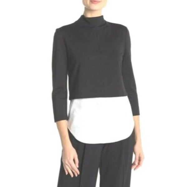 Theory Women’s Gracila Knit Shirttail Top – Mockneck Black & White, Size Medium